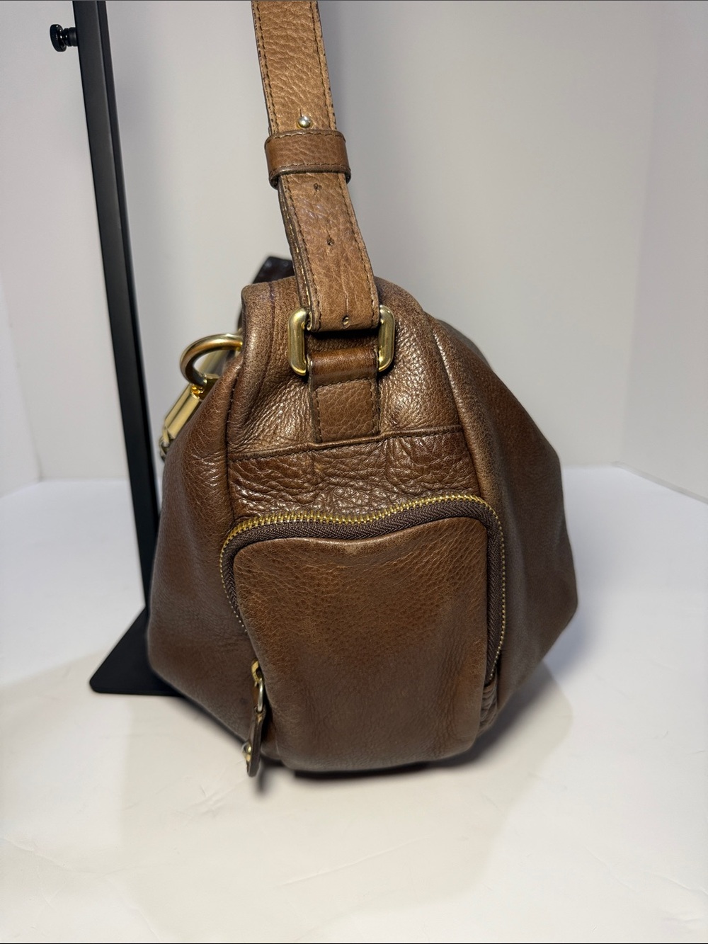Furla Brown Pebbled Leather Hobo Shoulder Bag - Picture 7 of 15